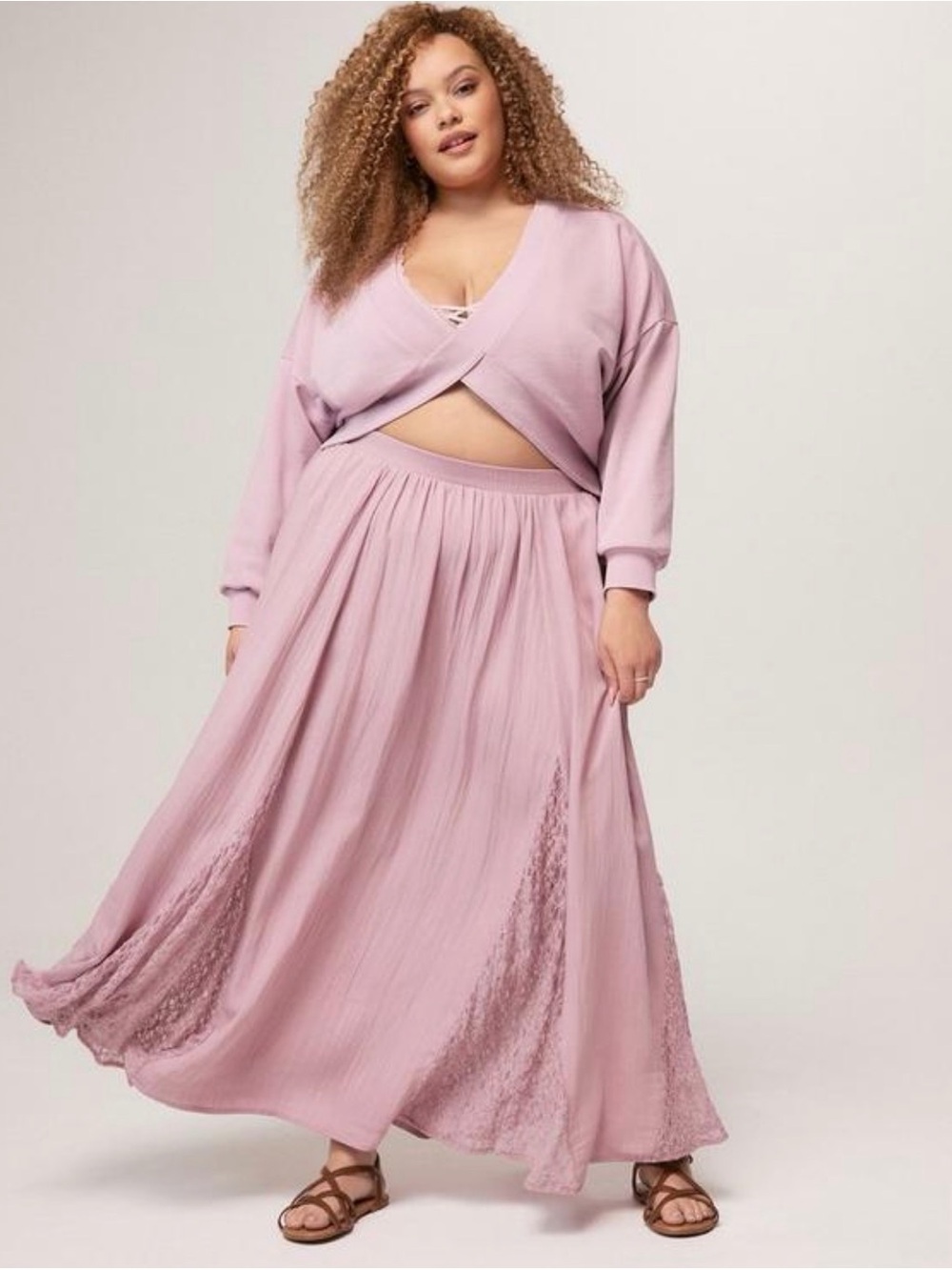 torrid Dusty Pink Maxi Skirt with Lace Insets